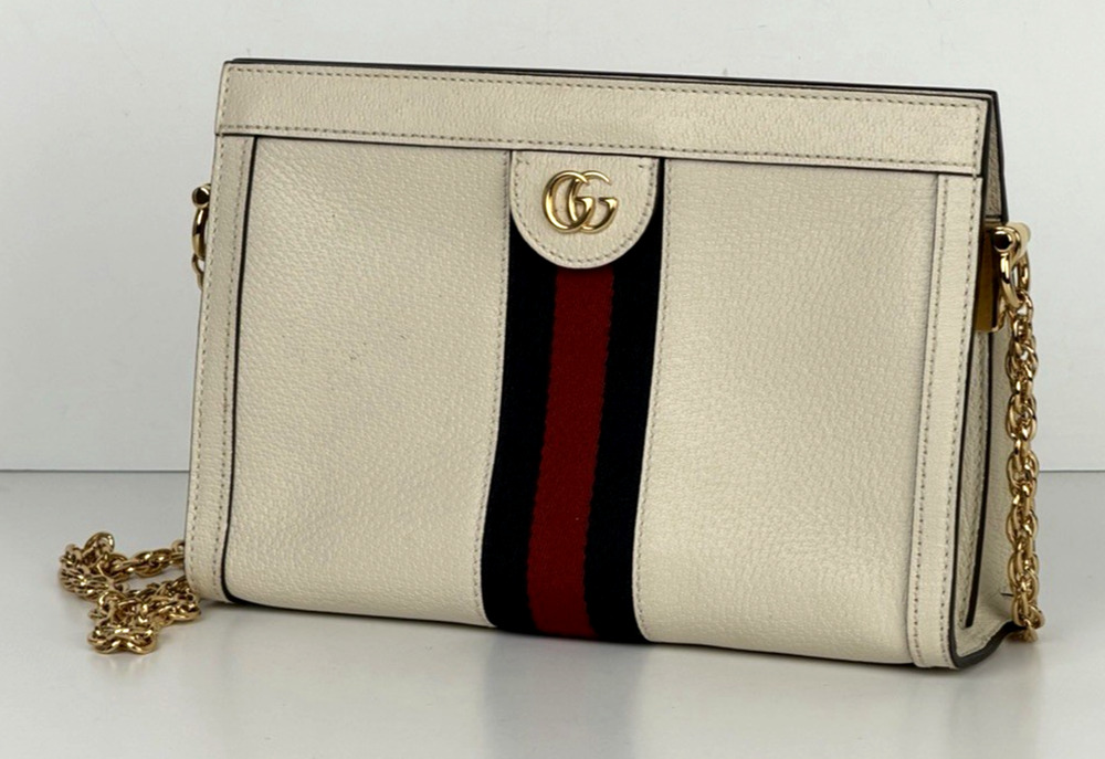 Gucci Ophidia Chain Shoulder Bag Small in White Calfskin Leather S19